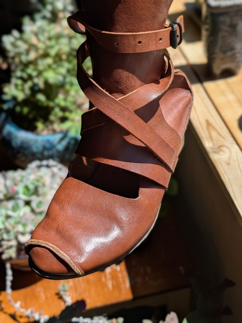 Trippen Custom Made Cognac Brown Leather Strappy Wedge Shoes